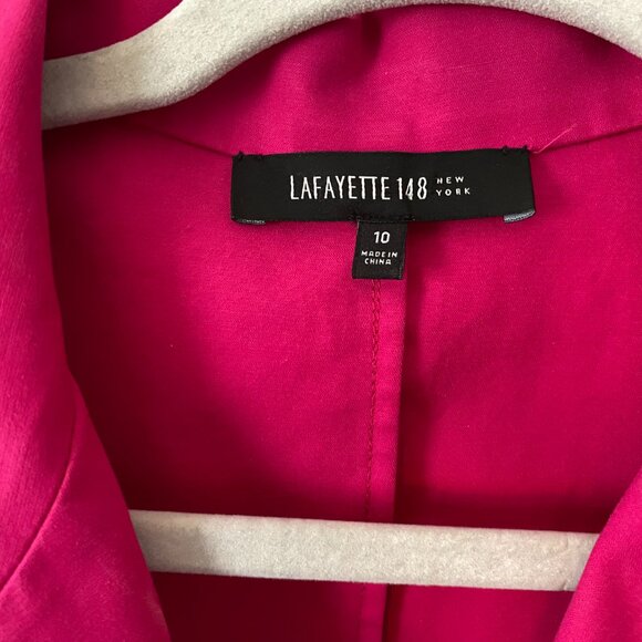 Lafayette 148 Bright Pink Cap-Sleeve Front Zip Collared Dress Size 10 96% Cotton - Picture 6 of 6